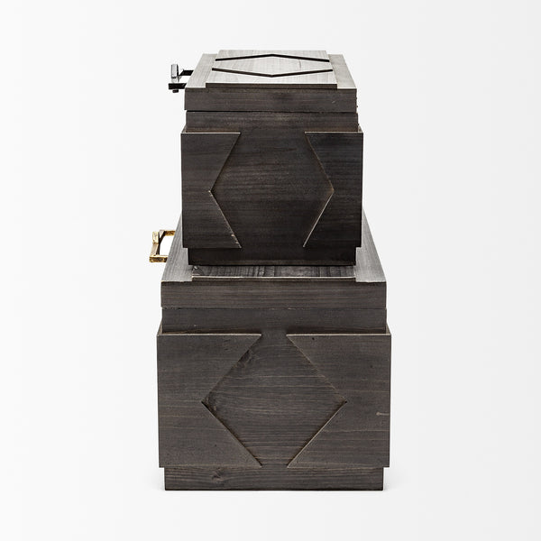 Cassia Set of 2 Brown Wooden Boxes