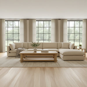 Moe's Morey Natural Oak Coffee Table with Tray Shelf