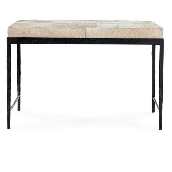 Achen Hide Bench - Dusty Cream Textured Iron Frame