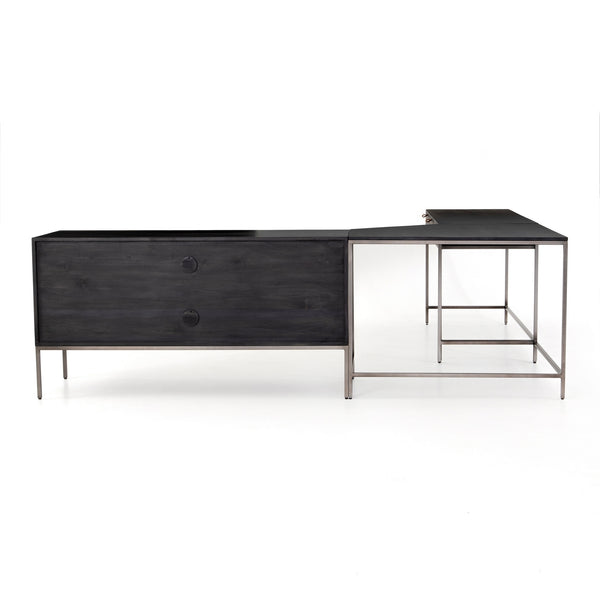 Trey Desk System With Filing Credenza in Black Wash