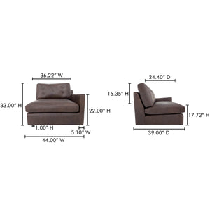 Moe's Thurlow Right Arm Chair in Espresso Leather