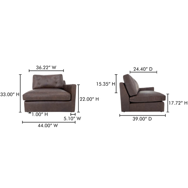 Moe's Thurlow Right Arm Chair in Espresso Leather