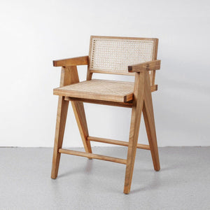 Jeanneret Counter Stool with Arms and Back - Natural
