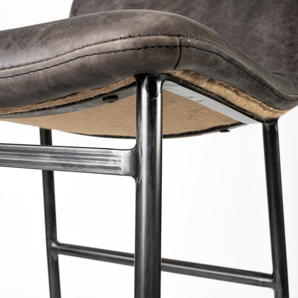 Kavalan 33.5" Total Height Ebony Leather Seat Black Metal Frame Counter Stool