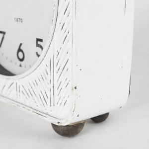 Karl 8.0L x 2.8W x 8.8H Rustic White Iron Rounded Square Table Clock