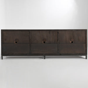 Lisbon Solid Wood 6Dr Cabinet - Weathered Black/Travertine