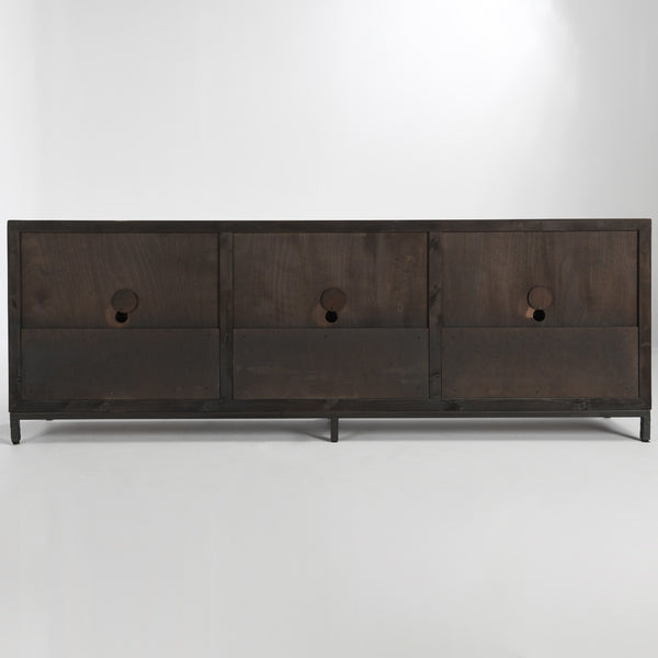 Lisbon Solid Wood 6Dr Cabinet - Weathered Black/Travertine
