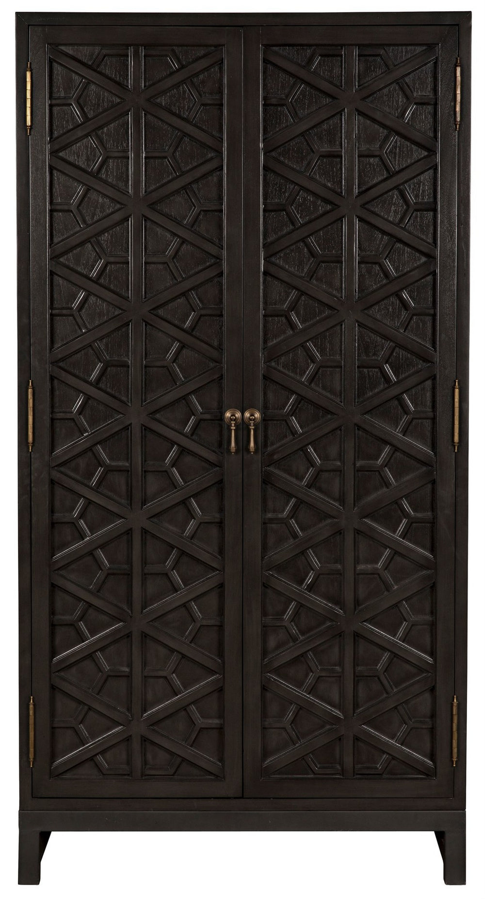 Maharadscha Small Hutch in Pale Mahogany with Matte Black Industrial Steel Base and Brass Pulls
