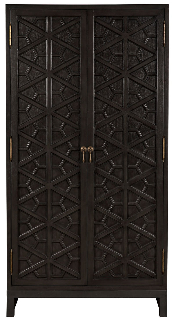 Maharadscha Small Hutch in Pale Mahogany with Matte Black Industrial Steel Base and Brass Pulls