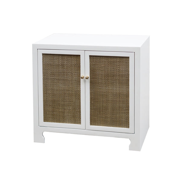 CANE CABINET W. BRASS HARDWARE IN WH LACQUER