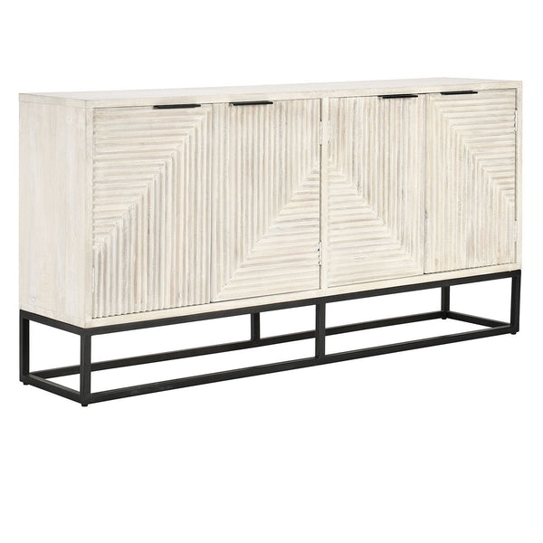 Flint Solid Wood 4Dr Cabinet on Black Iron Base