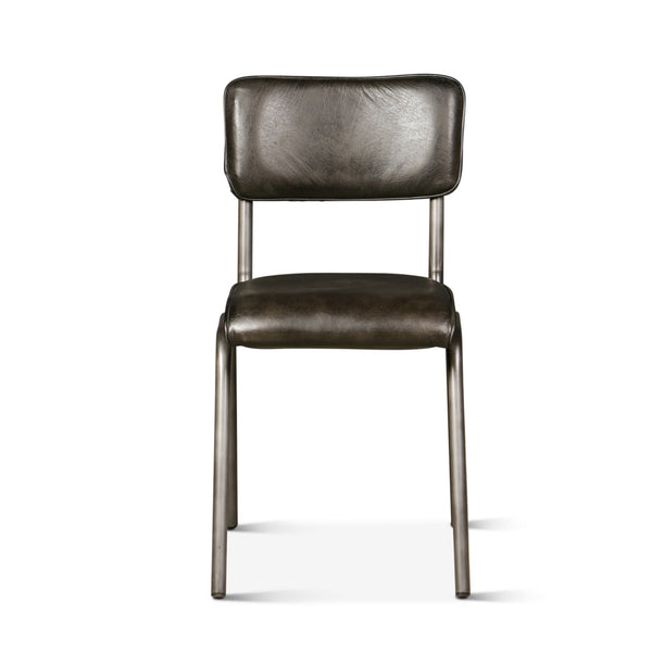 Bill 17" Ebony Leather and Iron Dining Chair