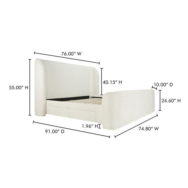 Sophia Queen Storage Bed in Cream with Drawers