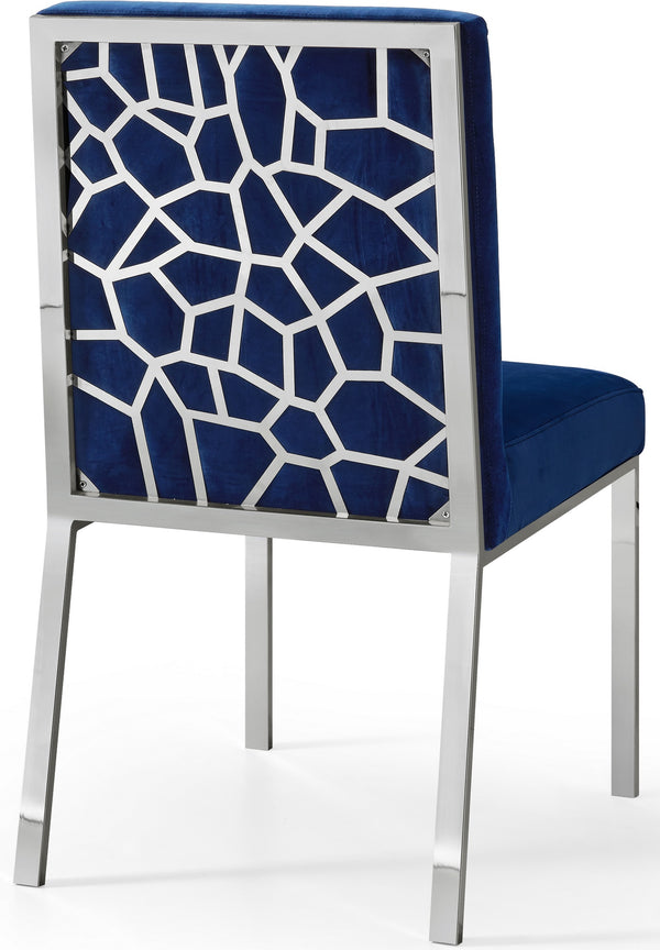 Sammy Dining Chair In Navy Velvet and Chrome