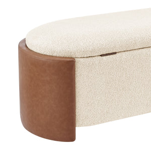 Alyssa Boucle/Faux Leather Storage Bench, Palladian Beige/Vintage Cider