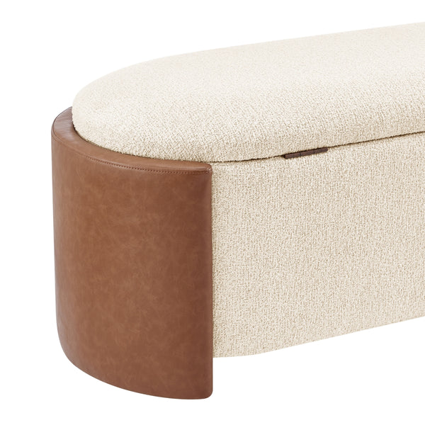 Alyssa Boucle/Faux Leather Storage Bench, Palladian Beige/Vintage Cider