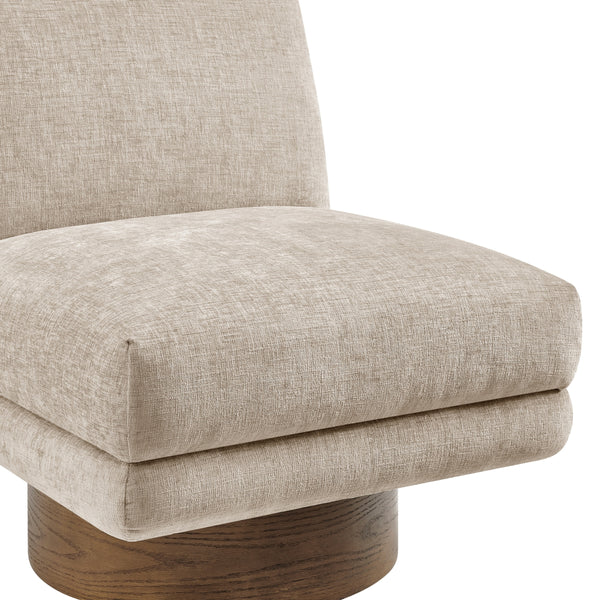 Zenda Chenille Swivel Accent Chair w/ Wooden Base, Millburry Beige