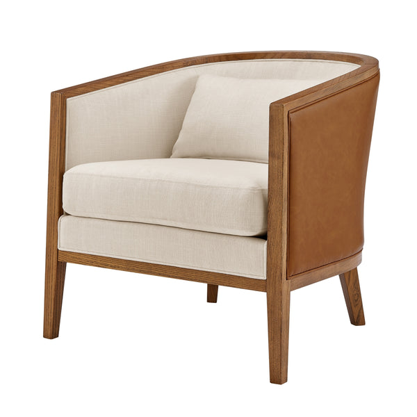 Tillman Faux Leather/Linen Accent Arm Chair, Casa Caramel/Shortbread