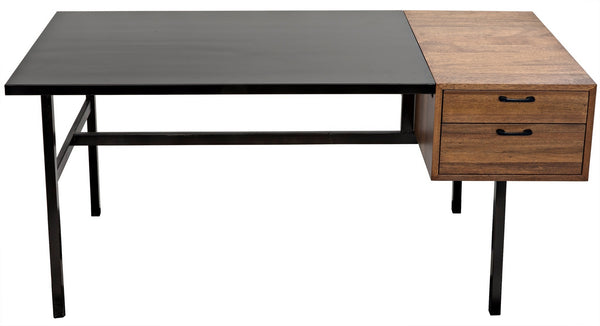 Algeron Dark Walnut Desk with Matte Black Industrial Steel Frame