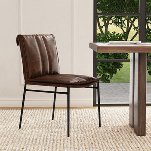 Mayer Leather Dining Chair Set of 2 with Hammered Iron Legs