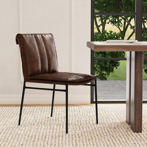 Mayer Leather Dining Chair Set of 2 with Hammered Iron Legs
