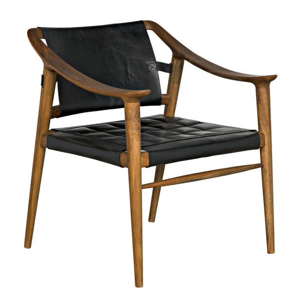 Garibaldi Teak and Black Leather Chair with Clear Coat Flat Finish