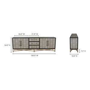 Moe's Mako Large Sideboard in Grey Oak with Gold Accents