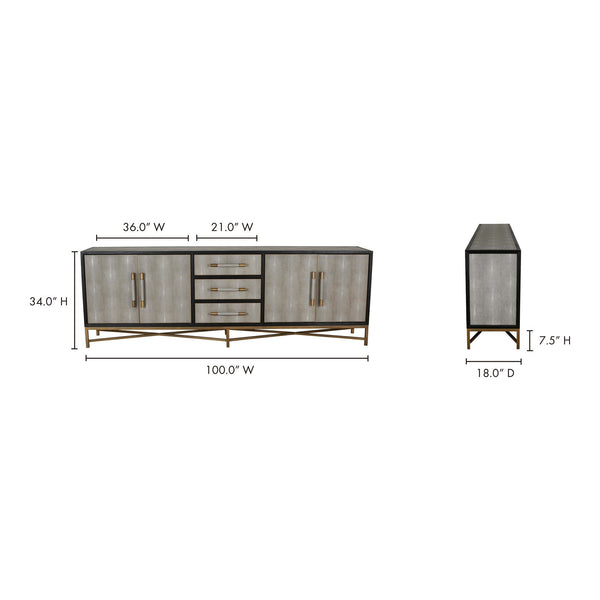 Moe's Mako Large Sideboard in Grey Oak with Gold Accents