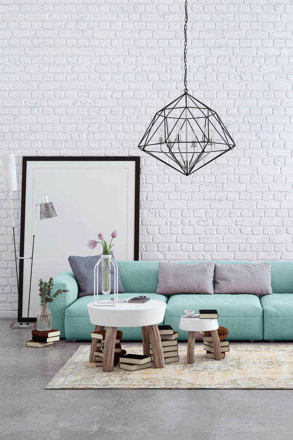 Geo 6 Light Chandelier in Matte Black + Chrome Finish
