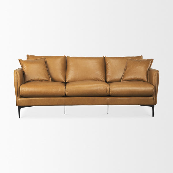 Lake Como 85.8L x 36.6W x 32.3H Tan Leather Three Seater Sofa