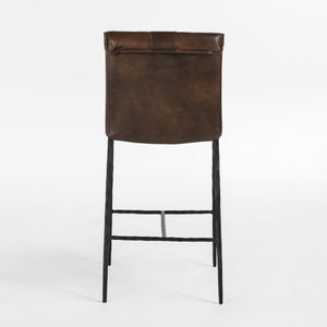 Mayer Leather Counter Stool with Hammered Iron Legs