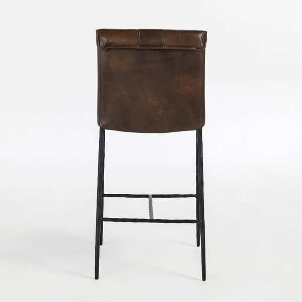 Mayer Leather Counter Stool with Hammered Iron Legs