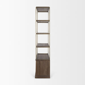 Braxton Dark Brown Wood w/ Antiqued Aged Brass Metal 3 Tiers 2 Door Shelving Unit