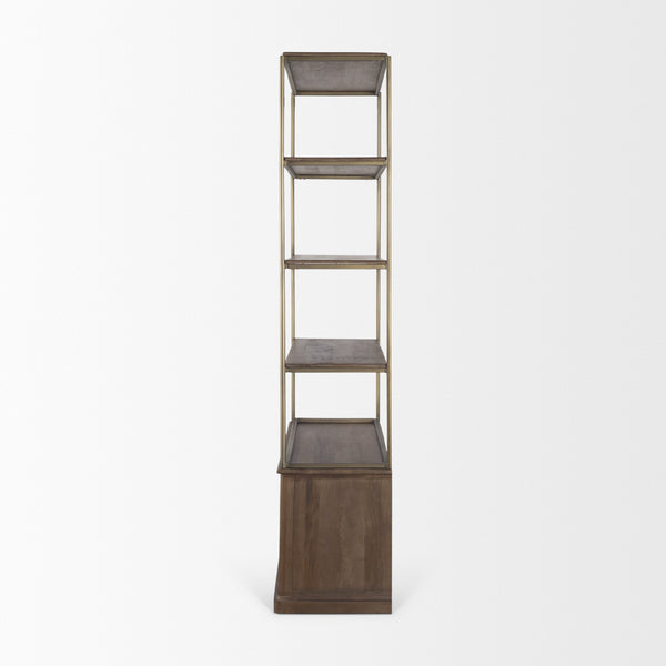 Braxton Dark Brown Wood w/ Antiqued Aged Brass Metal 3 Tiers 2 Door Shelving Unit