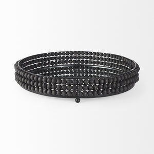 Decatur II 21L x 21W Black Wooden Bead Mirrored Bottom Round Tray