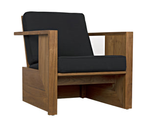 Ungaro Teak Armchair with Gloss Finish and Black Cotton Upholstery