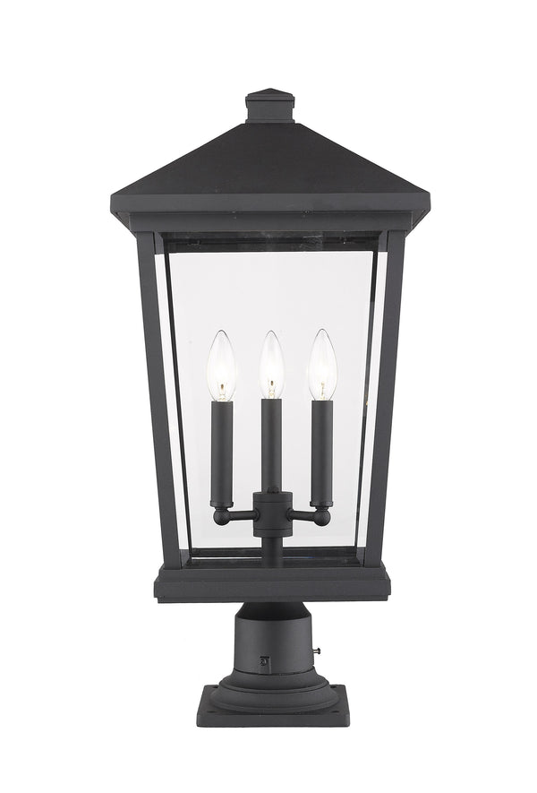 Beacon 3 Light Outdoor Pier Mounted Fixture in Black Finish