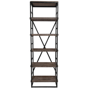 Evan Solid Wood Single Bookshelf with Iron Frame - Olive Brown