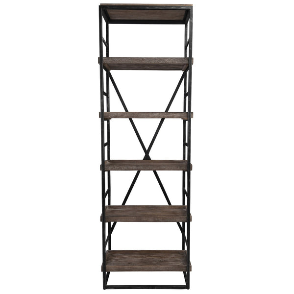 Evan Solid Wood Single Bookshelf with Iron Frame - Olive Brown