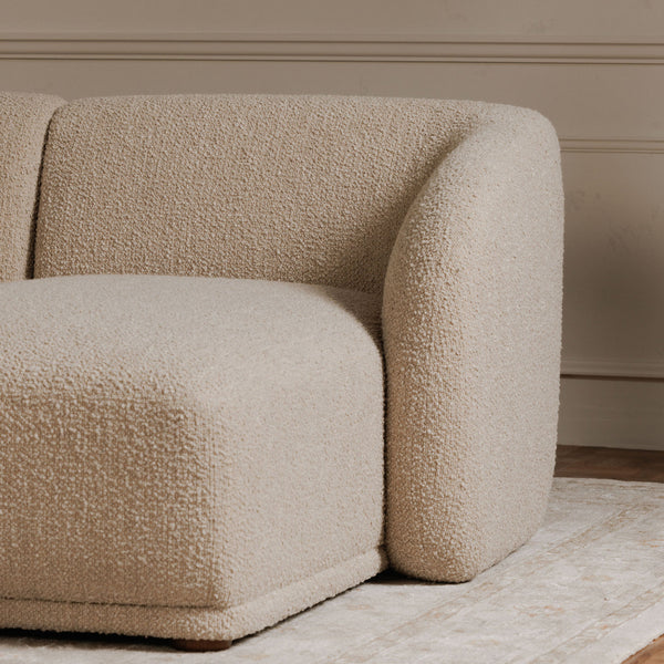 Faye Right Sectional Beige Boucle with Curved Back