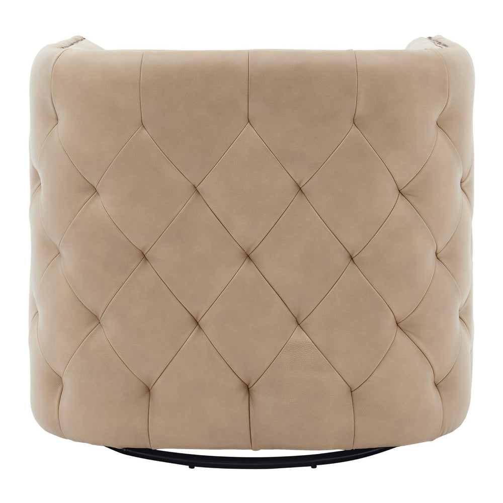 Leslie Top Grain Leather Swivel Tufted Arm Chair In Garrett Beige