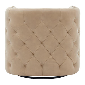 Leslie Top Grain Leather Swivel Tufted Arm Chair In Garrett Beige