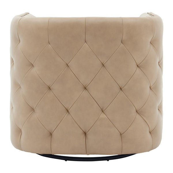 Leslie Top Grain Leather Swivel Tufted Arm Chair In Garrett Beige