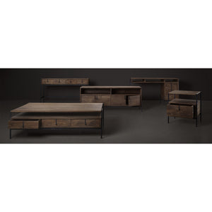 Glenn II 54x30 Dark Brown Wood w/ Black Iron Frame, Rectangle 3 Drawers Coffee Table