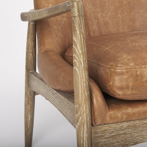 Westan Cognac Faux Leather W/Medium Brown Wood Accent Chair