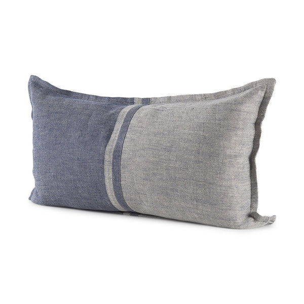 Aubrielle 14L x 26W Gray and Blue Fabric Color Blocked Decorative Pillow Cover