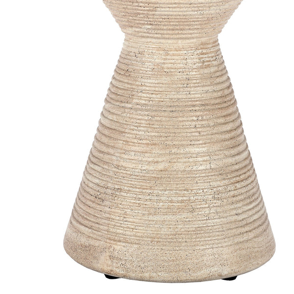 Fern Outdoor Round Accent Table, Travertine Beige