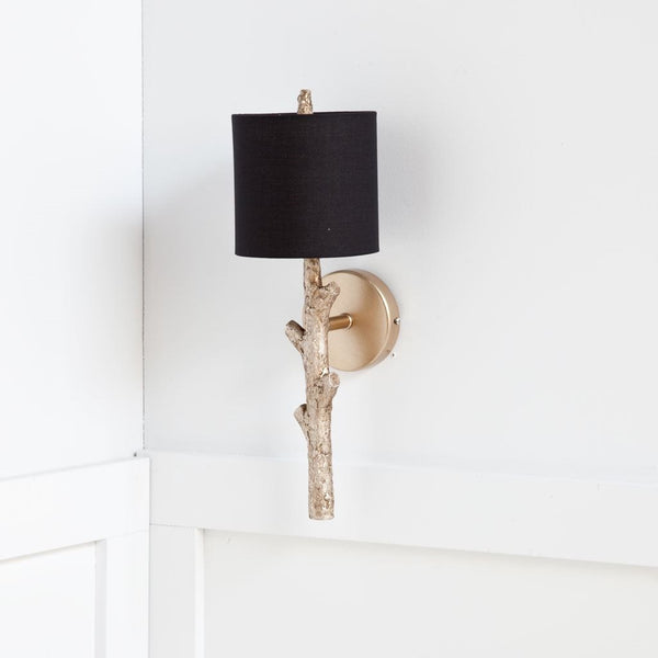Sabinal II 7x18 Gold Resin Tree Branch Black Fabric Shade Wall Sconce
