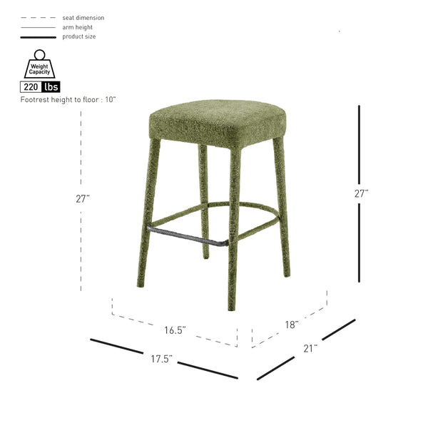 Rylee KD Chenille Backless Counter Stool, Millburry Green 