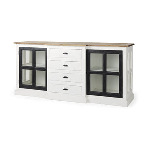 Bourchier 75x21 White/Black Solid Wood Frame Brown Top 4 Drawer 2 Glass Cabinet Buffet